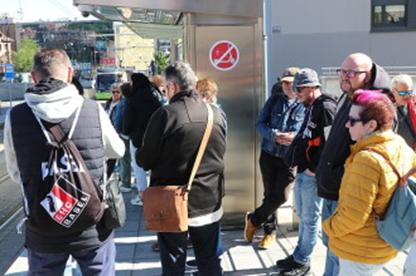 Bilbao 02.- 06.05.2024 - Abfahrt mit der Straenbahn zum Hafen zur zweistndigen Bootsfahrt mit dem Boot IBAI ALAI am 03.05.2024 (001)